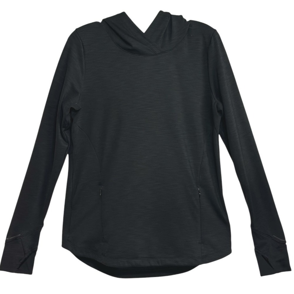 Athleta Bootcamp Pullover Hoodie Women Black Thumbhole Wrap Back Gorpcore M